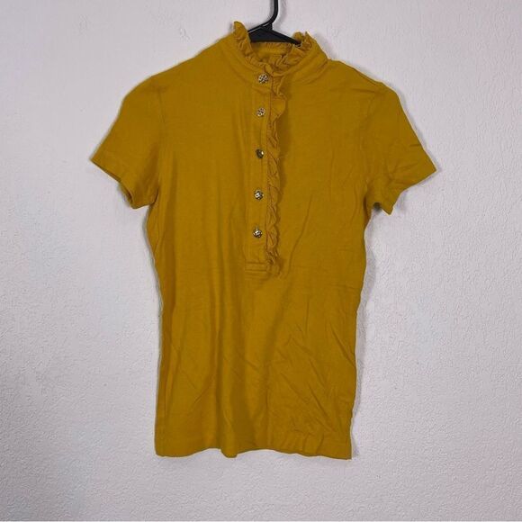 Tory Burch Yellow Button Front Short Sleeve Top - Picture 1 of 7